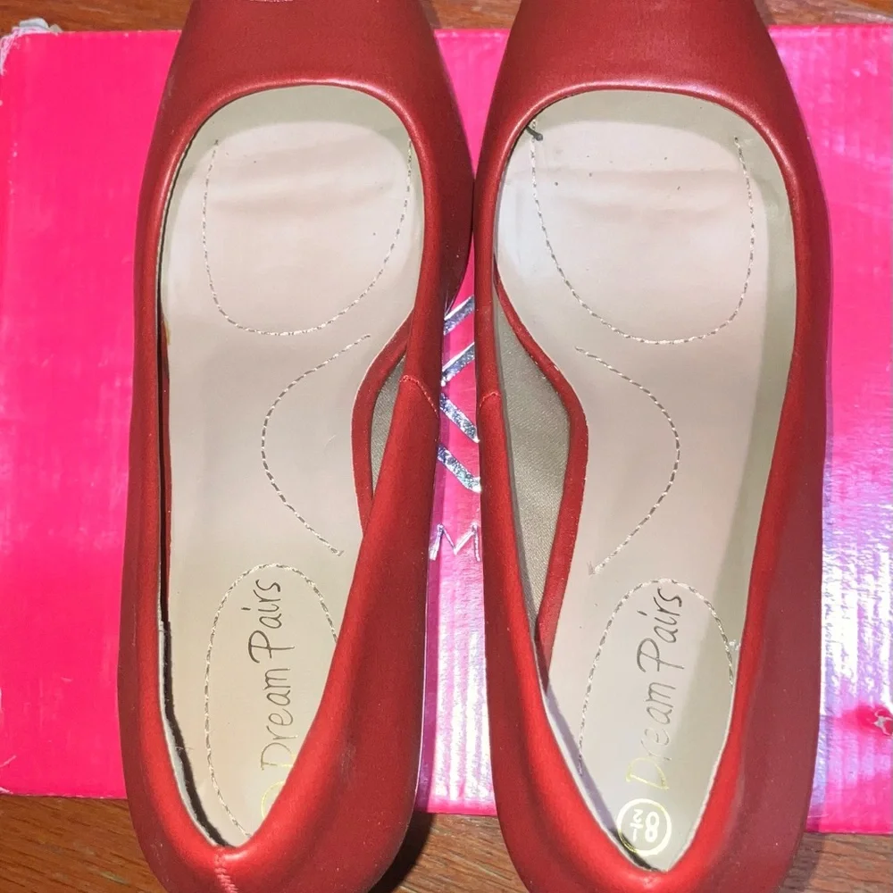 EUC Dream Pairs Open Toe Red Pumps City-OT  3.5” Heel size 8.5 worn once w/box - Picture 8 of 10